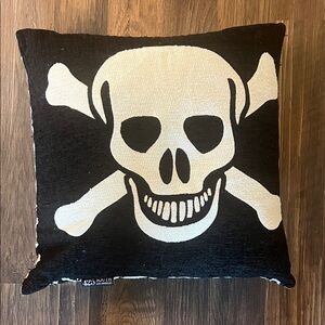 Spooky Skull Pattern Black Pillow